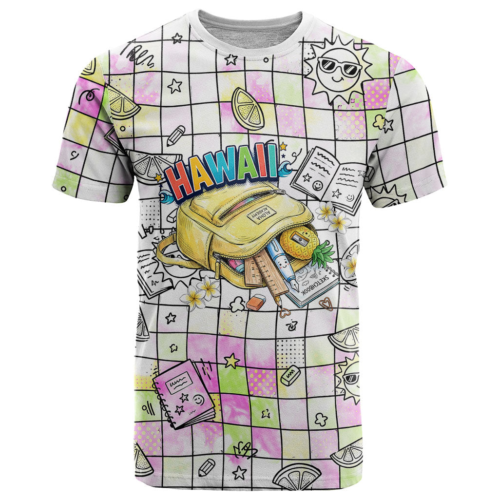 Hawaii Cruising Back To School T Shirt Grid Pattern With School Bag And Vintage Surf Van