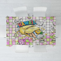 Hawaii Cruising Back To School Tablecloth Grid Pattern With School Bag And Vintage Surf Van