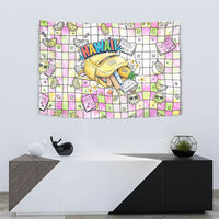 Hawaii Cruising Back To School Tapestry Grid Pattern With School Bag And Vintage Surf Van