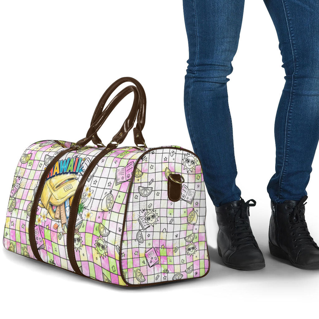 Hawaii Cruising Back To School Travel Bag Grid Pattern With School Bag And Vintage Surf Van