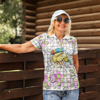 Hawaii Cruising Back To School Women Polo Shirt Grid Pattern With School Bag And Vintage Surf Van