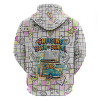 Hawaii Cruising Back To School Zip Hoodie Grid Pattern With School Bag And Vintage Surf Van