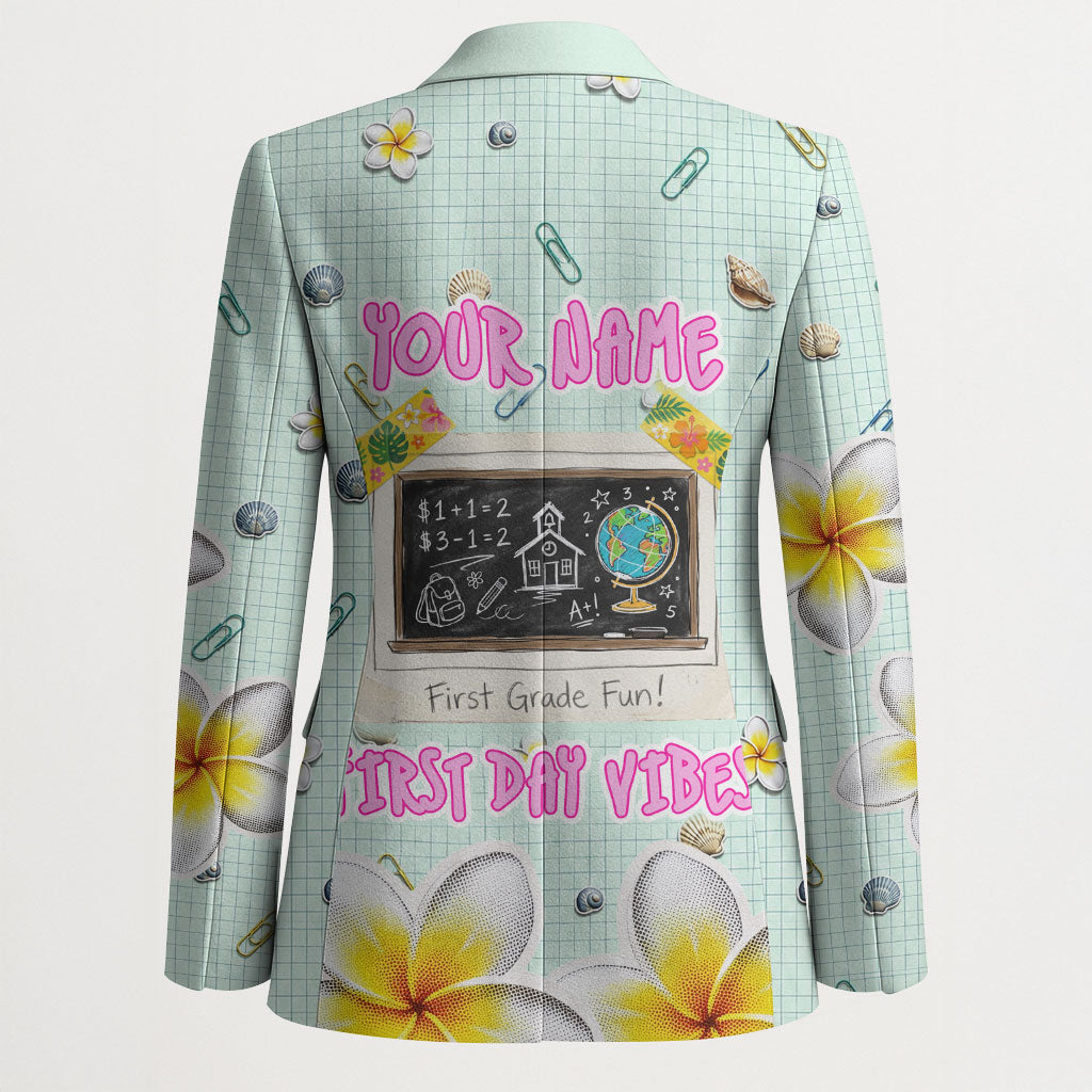 Personalized Hawaii Back To School Dolphin Blazer Grid Notebook Background With Dolphin Mascot And Plumeria Flowers TS04 - Polynesian Pride