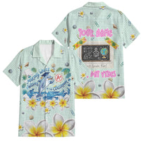 Personalized Hawaii Back To School Dolphin Family Matching Tank Maxi Dress and Hawaiian Shirt Grid Notebook Background With Dolphin Mascot And Plumeria Flowers TS04 Dad's Shirt - Short Sleeve Green White - Polynesian Pride