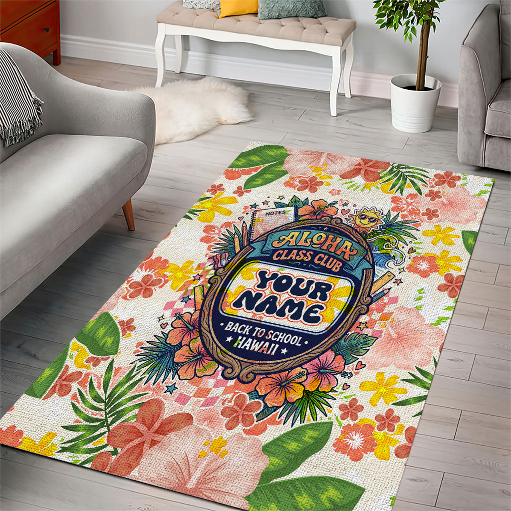 Personalized Hawaii School Club Back To Class Area Rug Retro Tropical Hibiscus Pattern With Open Notebook TS04 - Polynesian Pride