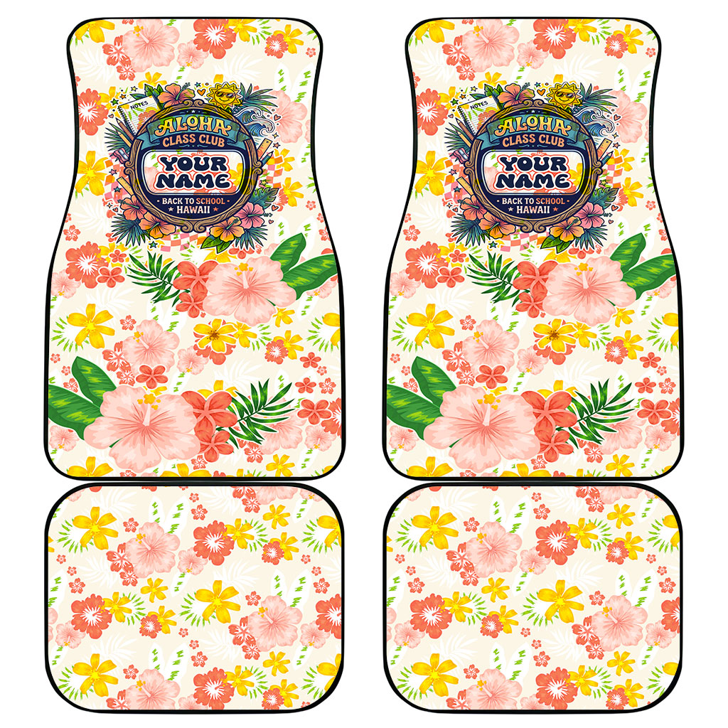Personalized Hawaii School Club Back To Class Car Mats Retro Tropical Hibiscus Pattern With Open Notebook TS04 - Polynesian Pride