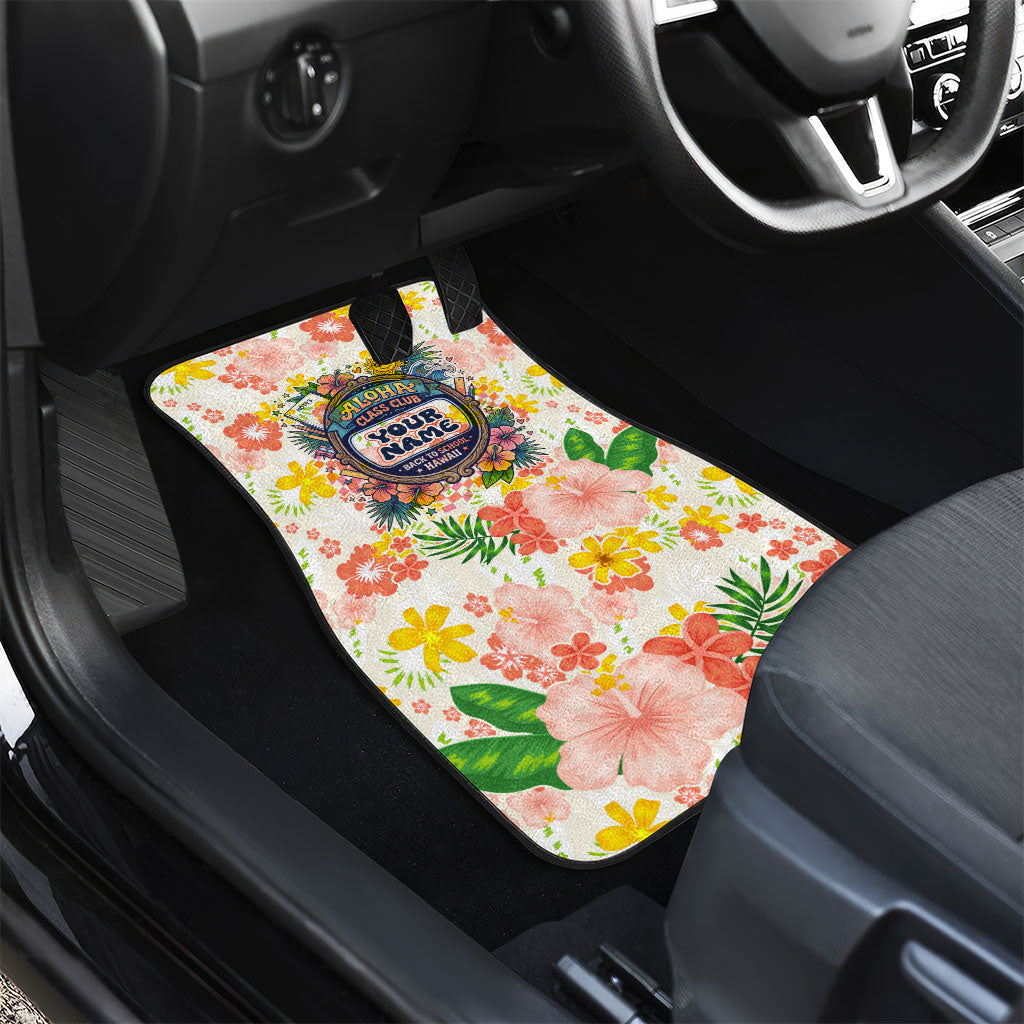 Personalized Hawaii School Club Back To Class Car Mats Retro Tropical Hibiscus Pattern With Open Notebook TS04 - Polynesian Pride