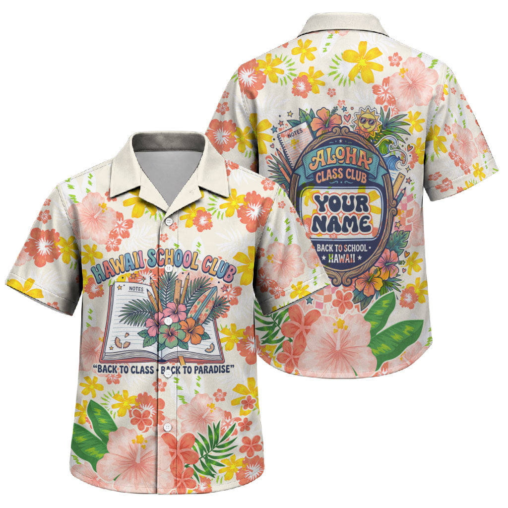 Personalized Hawaii School Club Back To Class Family Matching Tank Maxi Dress and Hawaiian Shirt Retro Tropical Hibiscus Pattern With Open Notebook TS04 Son's Shirt White Orange - Polynesian Pride