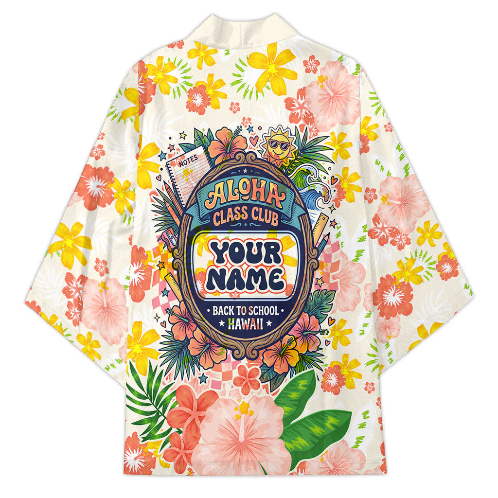 Personalized Hawaii School Club Back To Class Kimono Retro Tropical Hibiscus Pattern With Open Notebook TS04 - Polynesian Pride