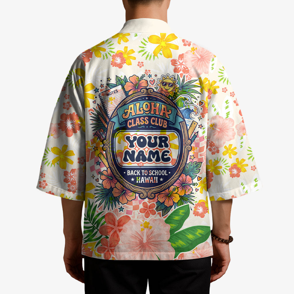 Personalized Hawaii School Club Back To Class Kimono Retro Tropical Hibiscus Pattern With Open Notebook TS04 - Polynesian Pride