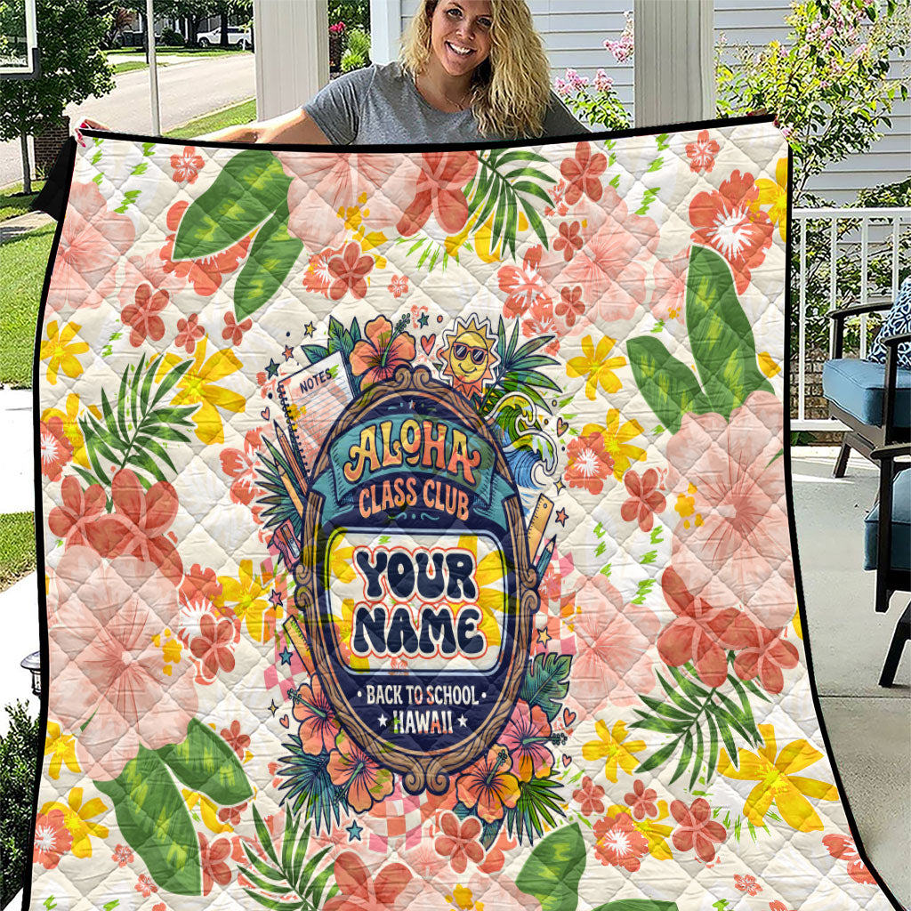 Personalized Hawaii School Club Back To Class Quilt Retro Tropical Hibiscus Pattern With Open Notebook TS04 White Orange - Polynesian Pride