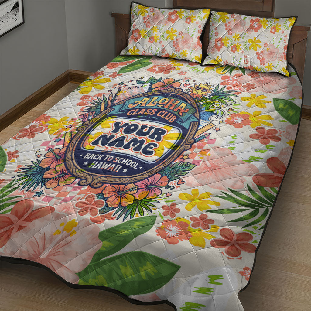 Personalized Hawaii School Club Back To Class Quilt Bed Set Retro Tropical Hibiscus Pattern With Open Notebook TS04 - Polynesian Pride