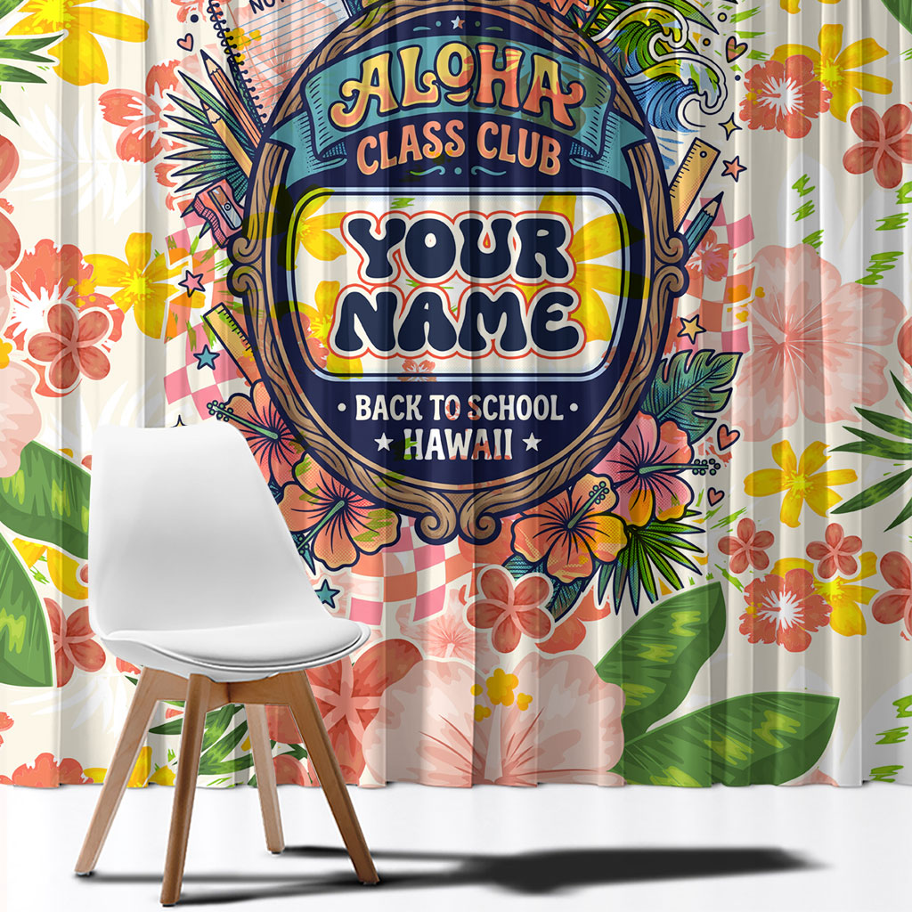 Personalized Hawaii School Club Back To Class Window Curtain Retro Tropical Hibiscus Pattern With Open Notebook TS04 - Polynesian Pride