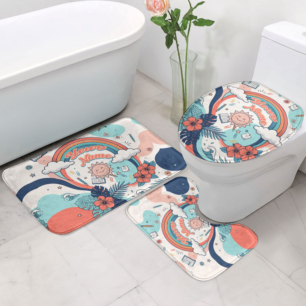 Personalized Hawaii Back To School Bathroom Set Retro Rainbow Sun with Tropical Hibiscus Flowers TS04 - Polynesian Pride