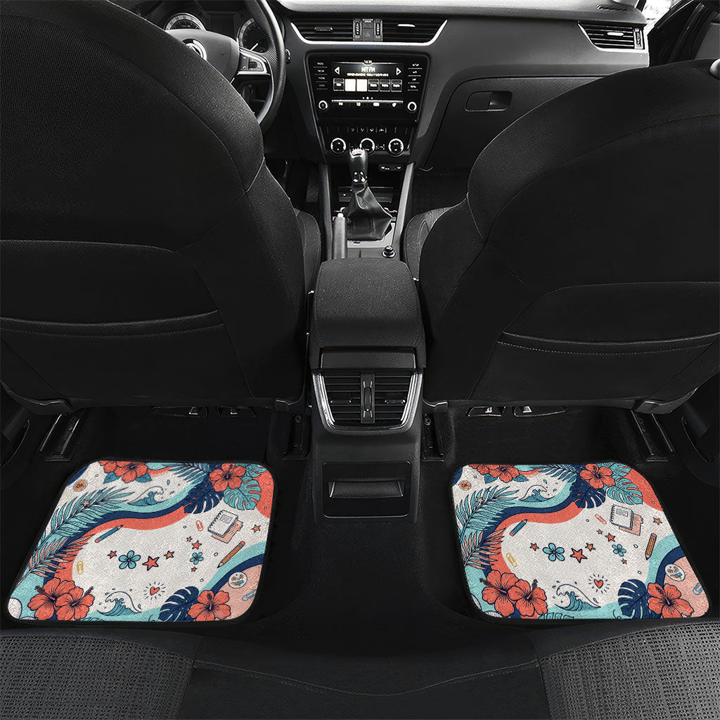 Personalized Hawaii Back To School Car Mats Retro Rainbow Sun with Tropical Hibiscus Flowers TS04 Set 2pcs - Back White Blue - Polynesian Pride