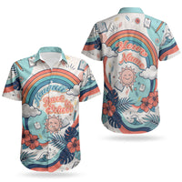 Personalized Hawaii Back To School Couples Matching Long Sleeve Bodycon Dress and Hawaiian Shirt Retro Rainbow Sun with Tropical Hibiscus Flowers TS04 - Polynesian Pride