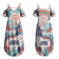 Personalized Hawaii Back To School Couples Matching Summer Maxi Dress and Hawaiian Shirt Retro Rainbow Sun with Tropical Hibiscus Flowers TS04 - Polynesian Pride