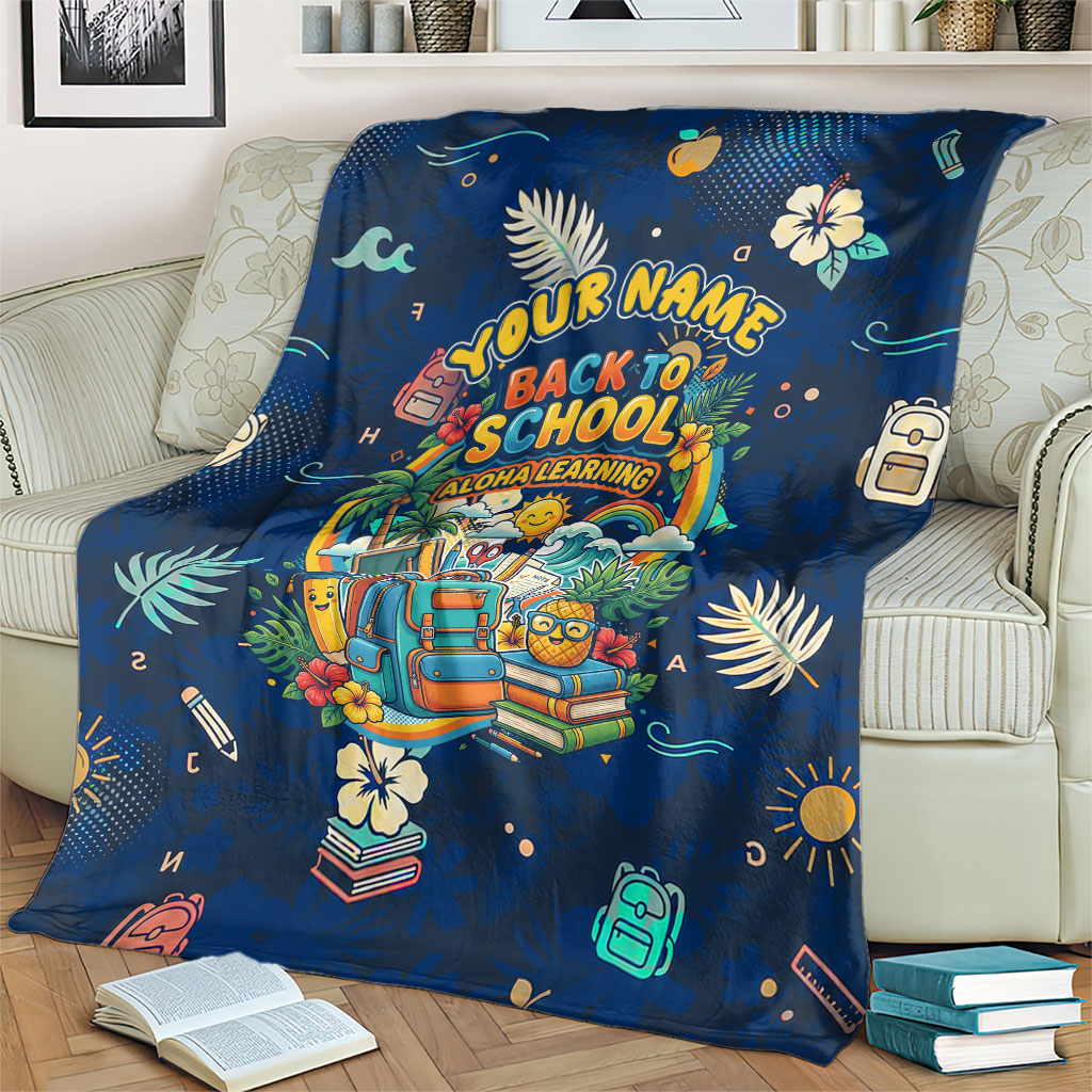 Personalized Hawaii Back To School Aloha Learning Blanket Retro Rainbow open Notebook with Pineapple and Hibiscus Flowers TS04 - Polynesian Pride