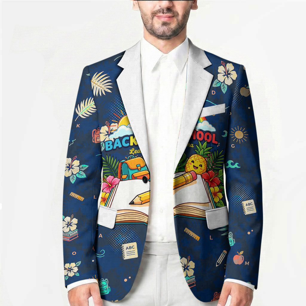 Personalized Hawaii Back To School Aloha Learning Blazer Retro Rainbow open Notebook with Pineapple and Hibiscus Flowers TS04 - Polynesian Pride