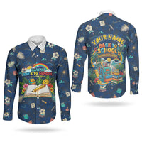 Personalized Hawaii Back To School Aloha Learning Couples Matching Puletasi and Long Sleeve Button Shirt Retro Rainbow open Notebook with Pineapple and Hibiscus Flowers TS04 - Polynesian Pride