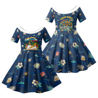 Personalized Hawaii Back To School Aloha Learning Family Matching Summer Maxi Dress and Hawaiian Shirt Retro Rainbow open Notebook with Pineapple and Hibiscus Flowers TS04 Daughter's Dress Blue - Polynesian Pride