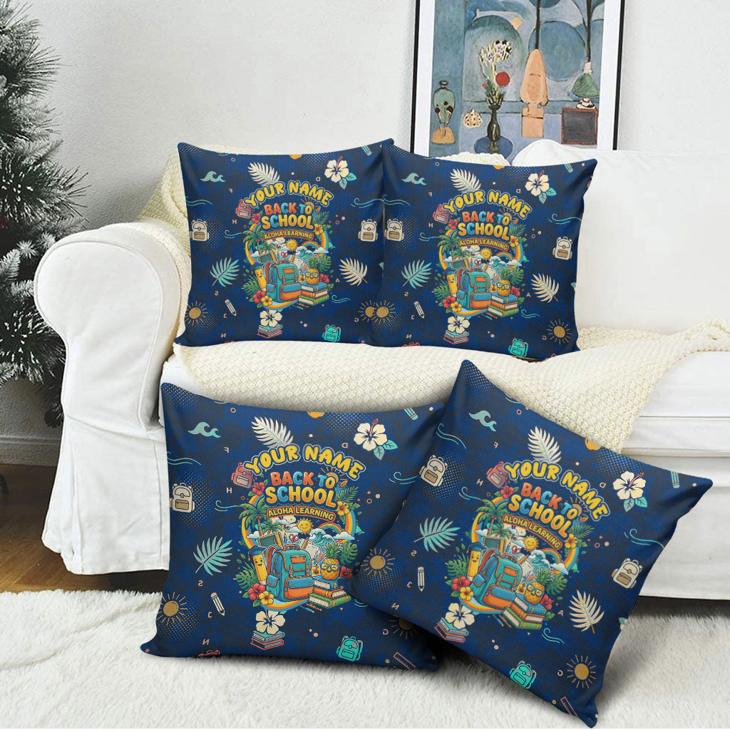 Personalized Hawaii Back To School Aloha Learning Pillow Cover Retro Rainbow open Notebook with Pineapple and Hibiscus Flowers TS04 - Polynesian Pride