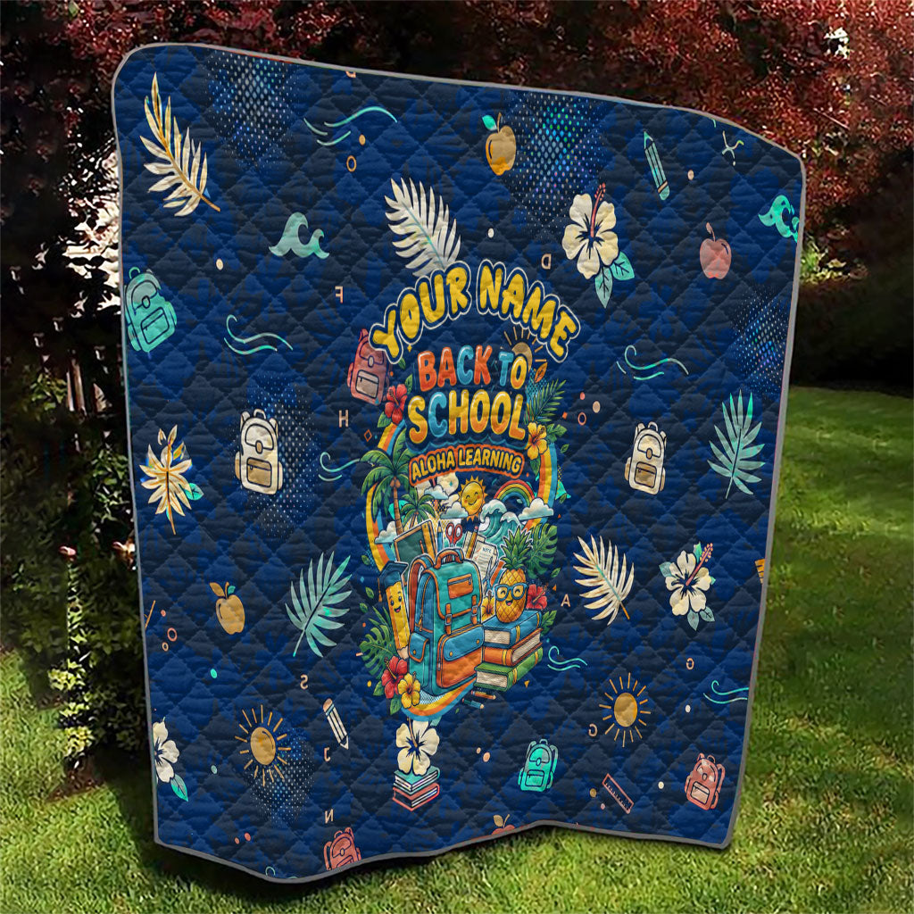 Personalized Hawaii Back To School Aloha Learning Quilt Retro Rainbow open Notebook with Pineapple and Hibiscus Flowers TS04 - Polynesian Pride