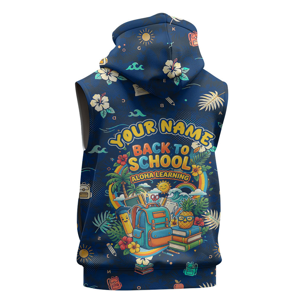 Personalized Hawaii Back To School Aloha Learning Sleeveless Zip Hoodie Retro Rainbow open Notebook with Pineapple and Hibiscus Flowers TS04 - Polynesian Pride
