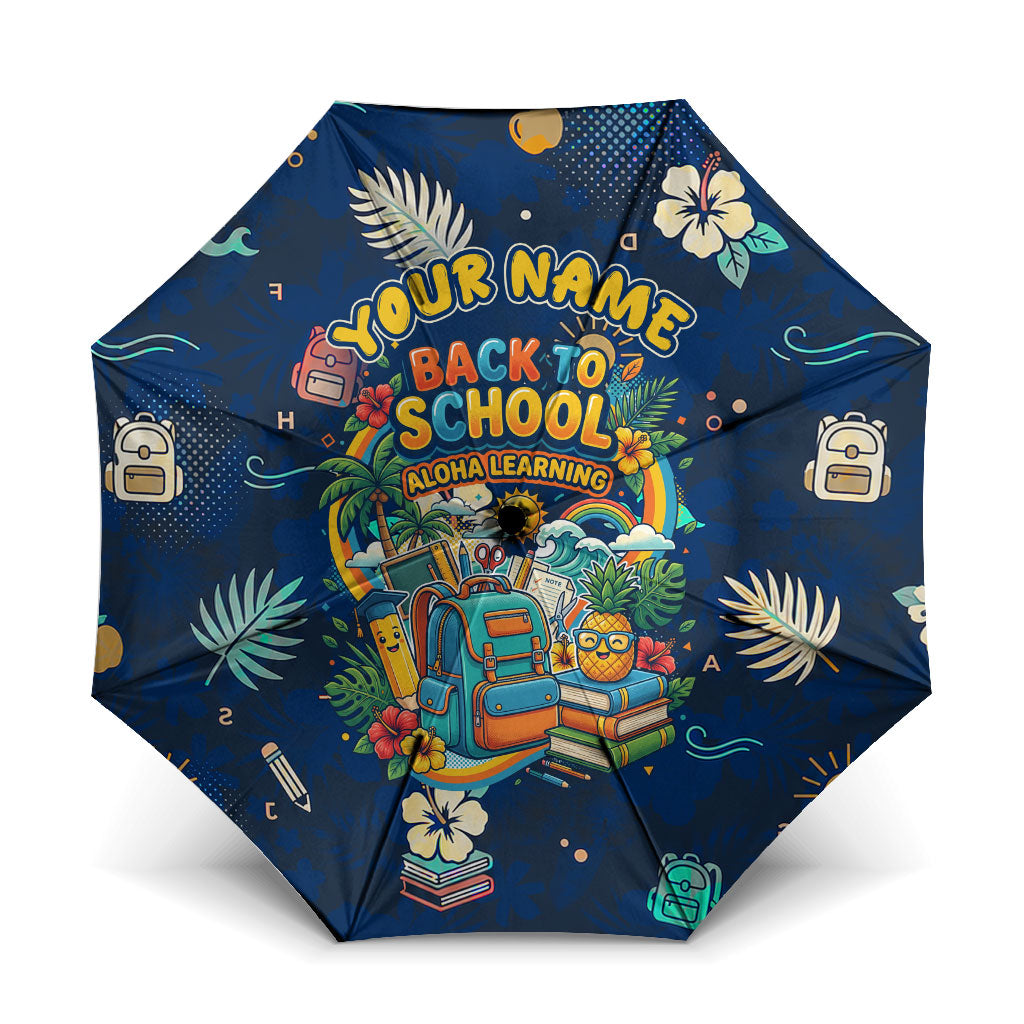 Personalized Hawaii Back To School Aloha Learning Umbrella Retro Rainbow open Notebook with Pineapple and Hibiscus Flowers TS04 One Size Folded 11.42 inch Opened Diameter 37.4 inch Blue - Polynesian Pride