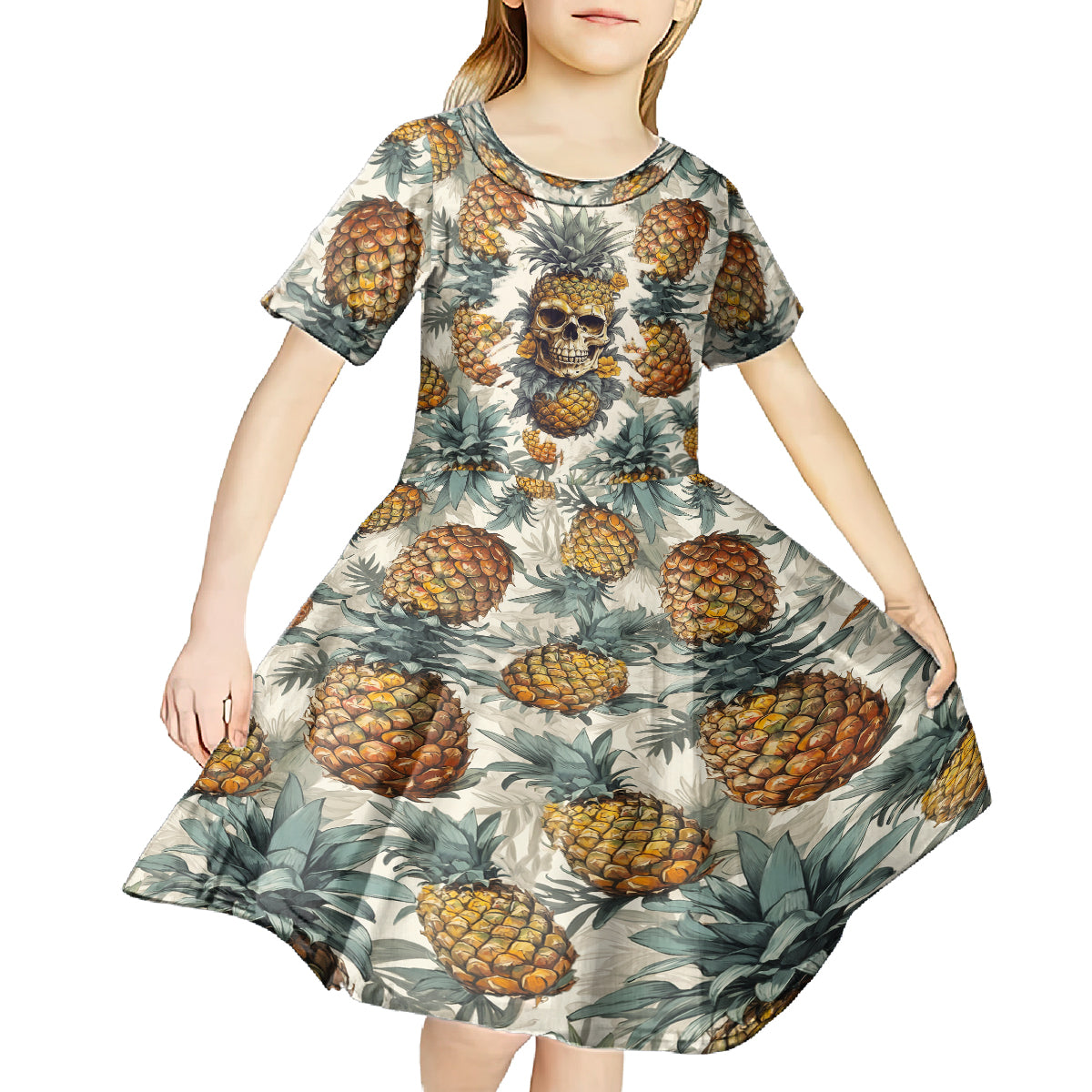 Pineapple Skull Kid Short Sleeve Dress Summer Paradise TS04 - Polynesian Pride