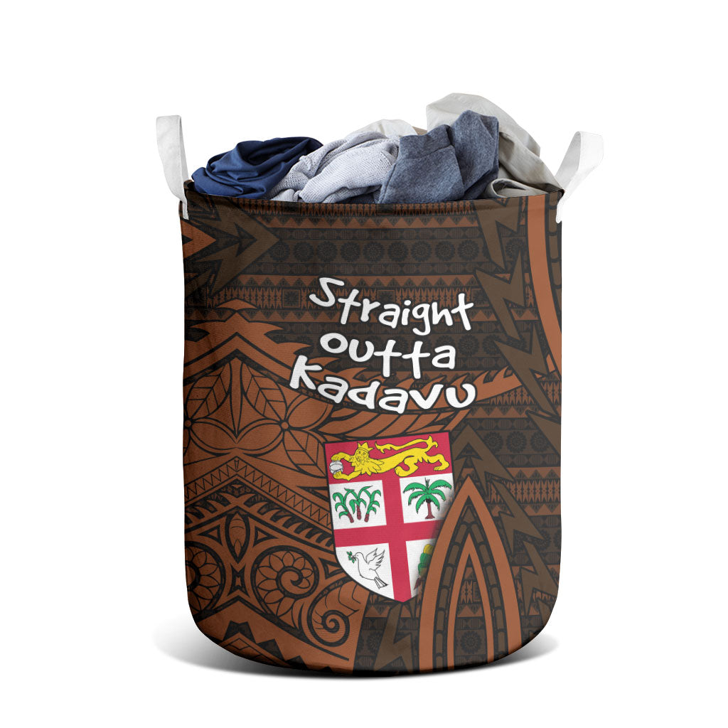 Straight Outta Kadavu Fiji Laundry Basket Tribal Polynesian Tattoo Coat Of Arms Flag