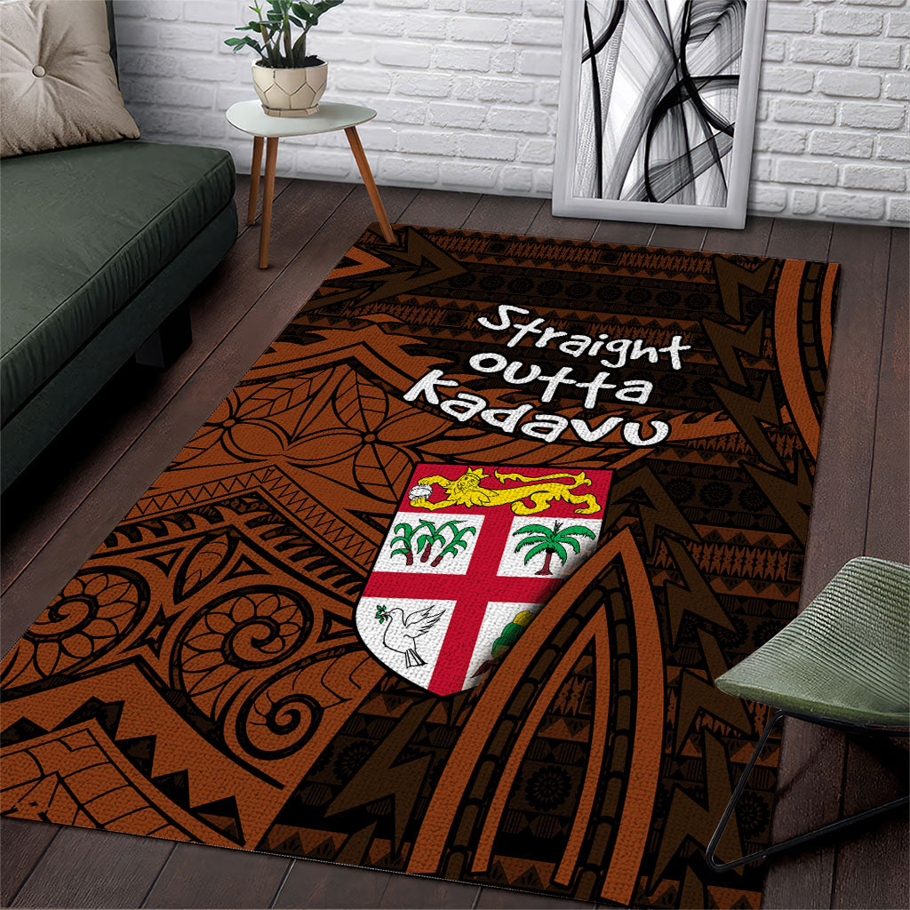 Straight Outta Kadavu Fiji Area Rug Tribal Polynesian Tattoo Coat Of Arms Flag