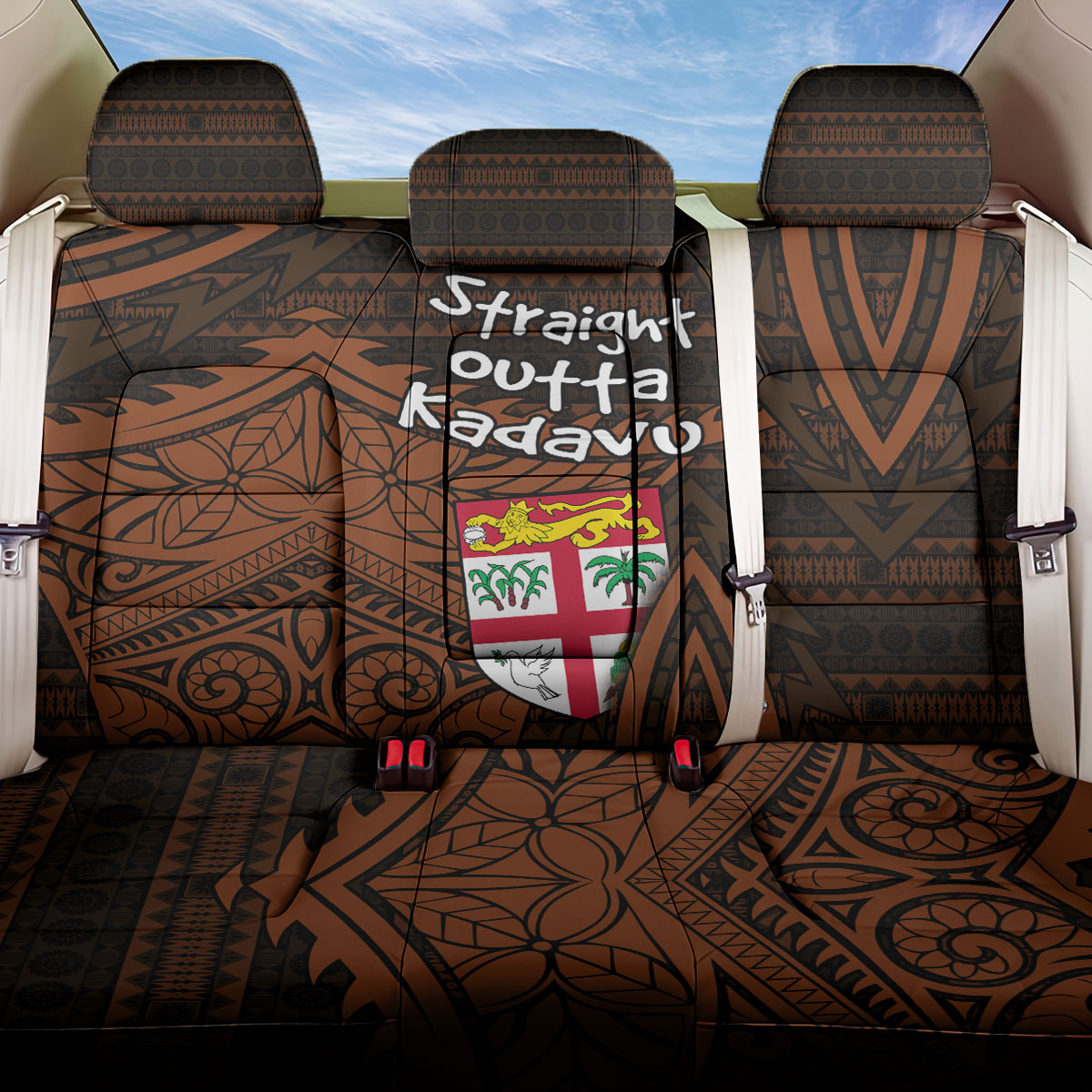 Straight Outta Kadavu Fiji Back Car Seat Cover Tribal Polynesian Tattoo Coat Of Arms Flag