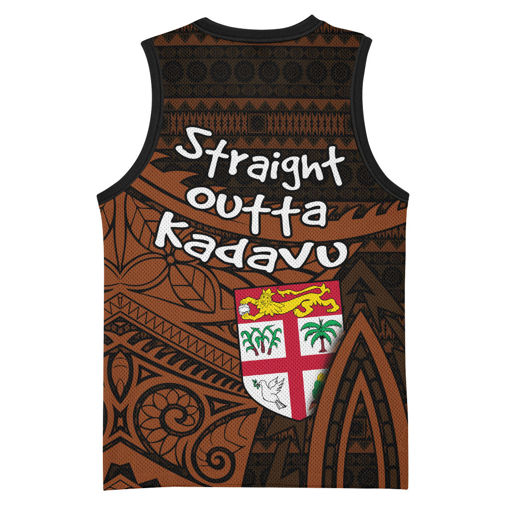 Straight Outta Kadavu Fiji Basketball Jersey Tribal Polynesian Tattoo Coat Of Arms Flag