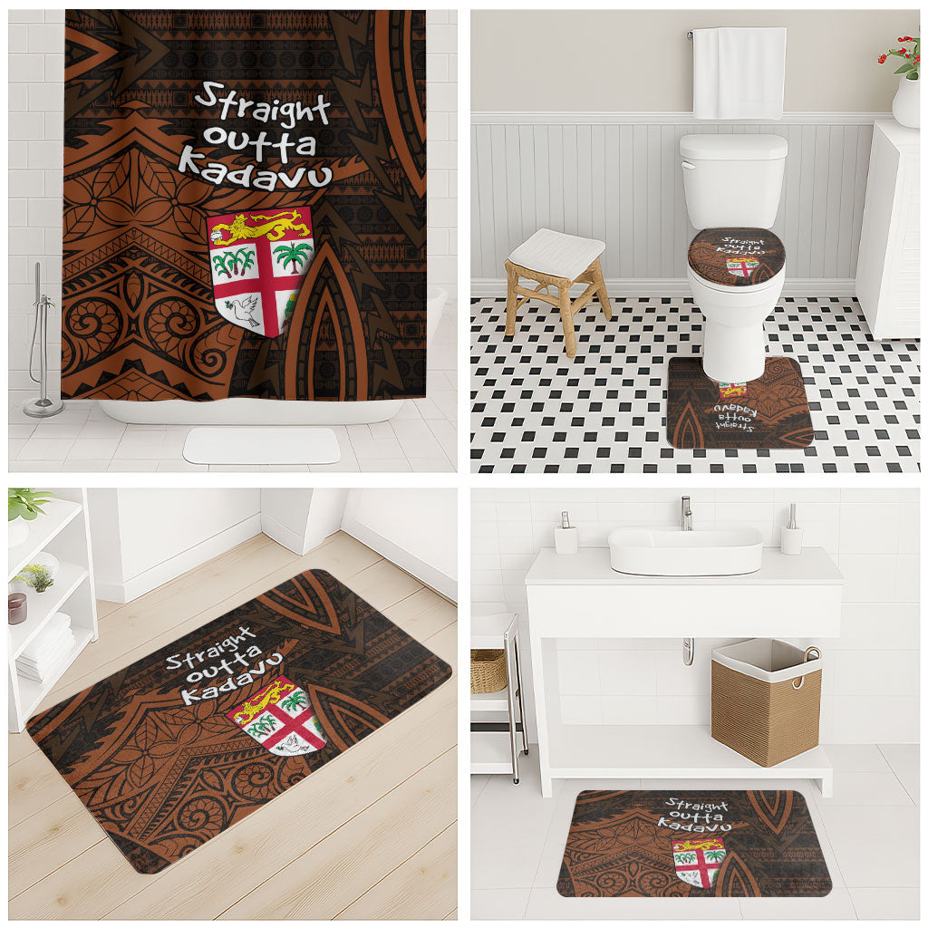 Straight Outta Kadavu Fiji Bathroom Set Tribal Polynesian Tattoo Coat Of Arms Flag