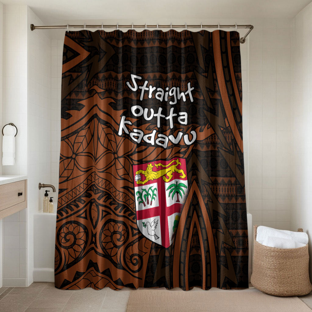 Straight Outta Kadavu Fiji Bathroom Set Tribal Polynesian Tattoo Coat Of Arms Flag