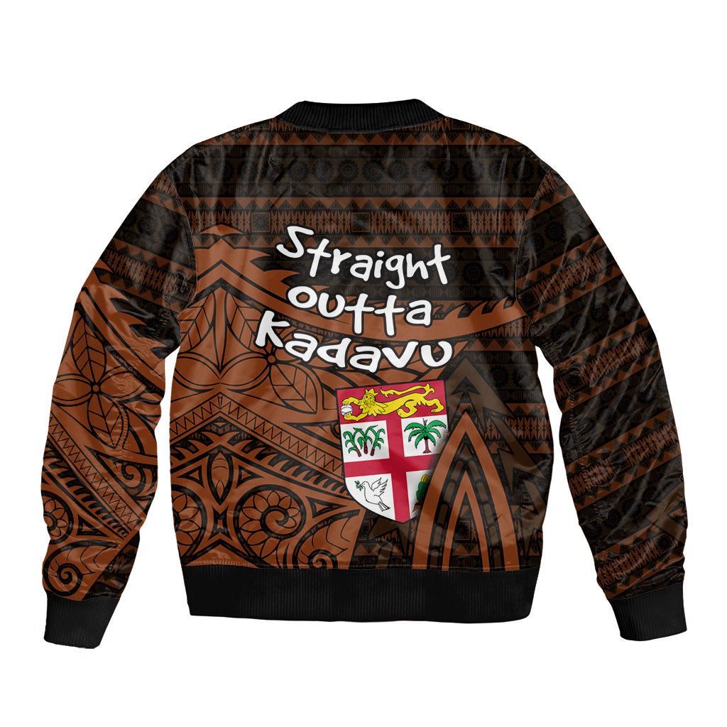 Straight Outta Kadavu Fiji Bomber Jacket Tribal Polynesian Tattoo Coat Of Arms Flag