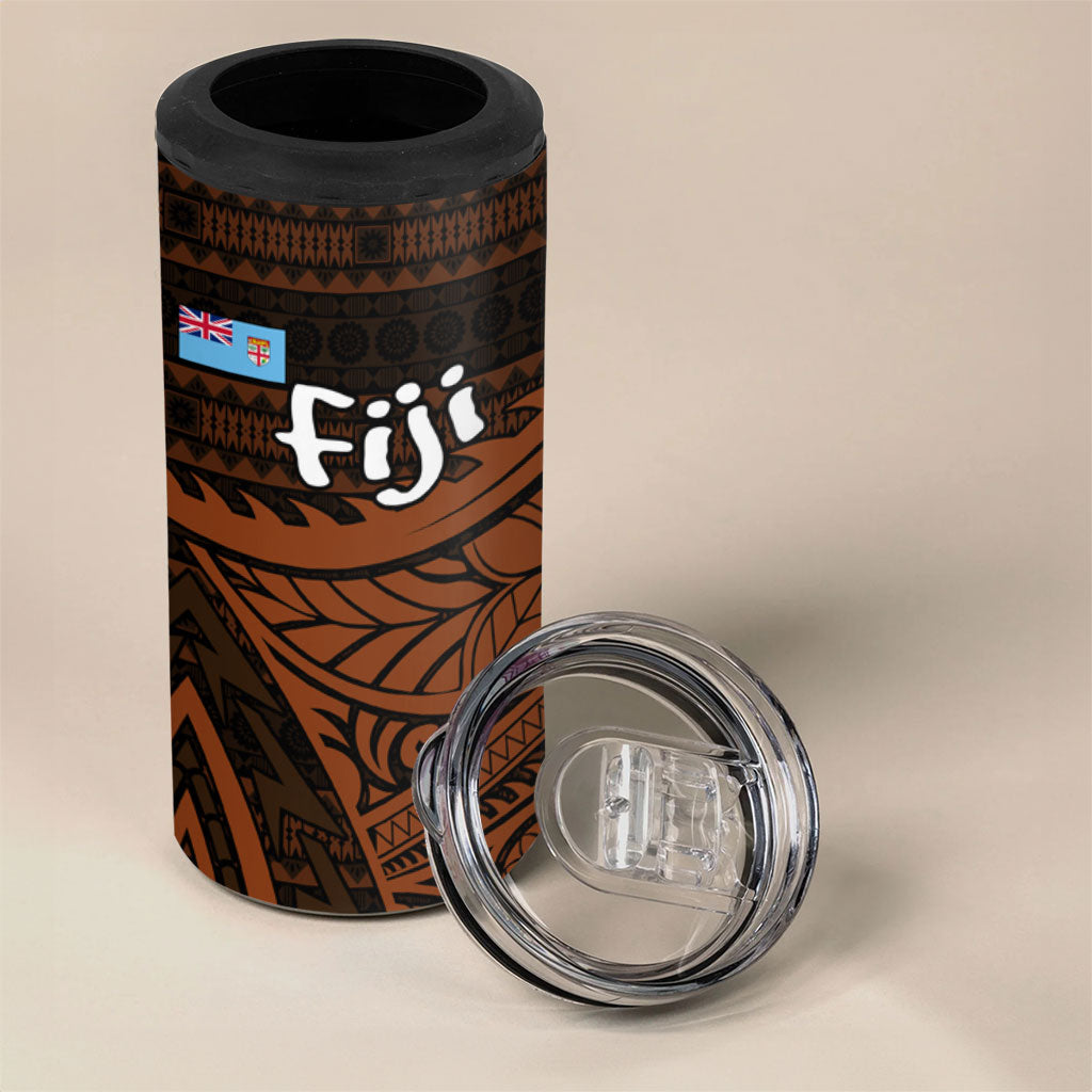 Straight Outta Kadavu Fiji 4 in 1 Can Cooler Tumbler Tribal Polynesian Tattoo Coat Of Arms Flag