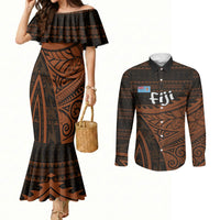 Straight Outta Kadavu Fiji Couples Matching Mermaid Dress and Long Sleeve Button Shirt Tribal Polynesian Tattoo Coat Of Arms Flag