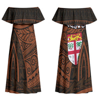 Straight Outta Kadavu Fiji Couples Matching Off Shoulder Maxi Dress and Hawaiian Shirt Tribal Polynesian Tattoo Coat Of Arms Flag
