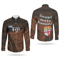 Straight Outta Kadavu Fiji Couples Matching Off Shoulder Maxi Dress and Long Sleeve Button Shirt Tribal Polynesian Tattoo Coat Of Arms Flag
