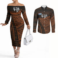 Straight Outta Kadavu Fiji Couples Matching Off The Shoulder Long Sleeve Dress and Long Sleeve Button Shirt Tribal Polynesian Tattoo Coat Of Arms Flag
