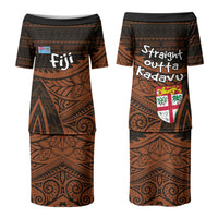 Straight Outta Kadavu Fiji Couples Matching Puletasi and Hawaiian Shirt Tribal Polynesian Tattoo Coat Of Arms Flag