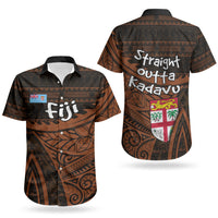 Straight Outta Kadavu Fiji Couples Matching Short Sleeve Bodycon Dress and Hawaiian Shirt Tribal Polynesian Tattoo Coat Of Arms Flag