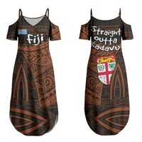 Straight Outta Kadavu Fiji Couples Matching Summer Maxi Dress and Long Sleeve Button Shirt Tribal Polynesian Tattoo Coat Of Arms Flag