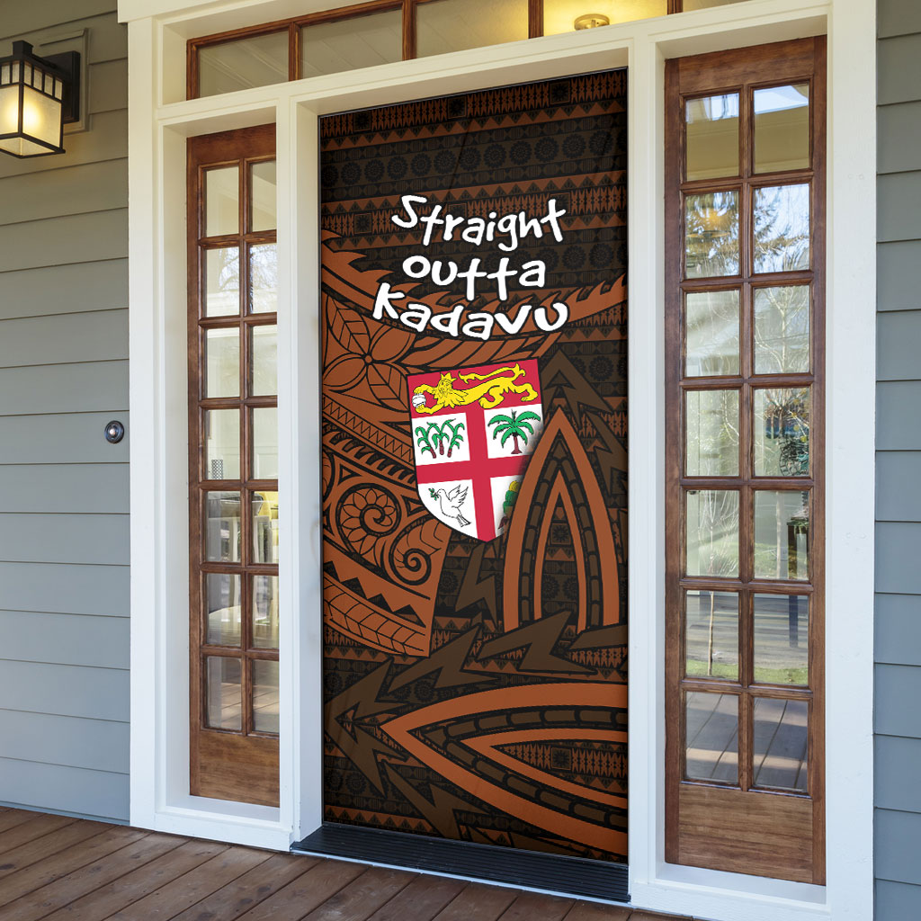 Straight Outta Kadavu Fiji Door Cover Tribal Polynesian Tattoo Coat Of Arms Flag