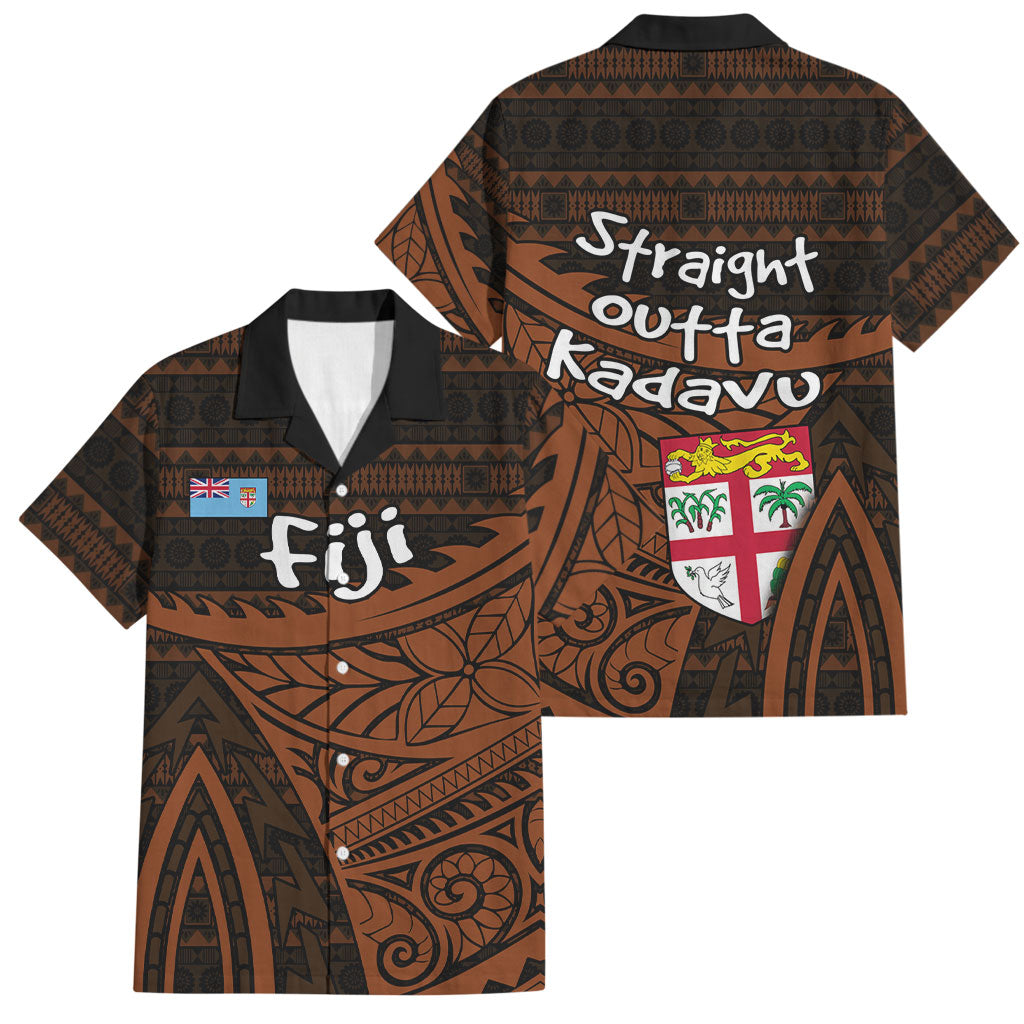 Straight Outta Kadavu Fiji Family Matching Off Shoulder Maxi Dress and Hawaiian Shirt Tribal Polynesian Tattoo Coat Of Arms Flag