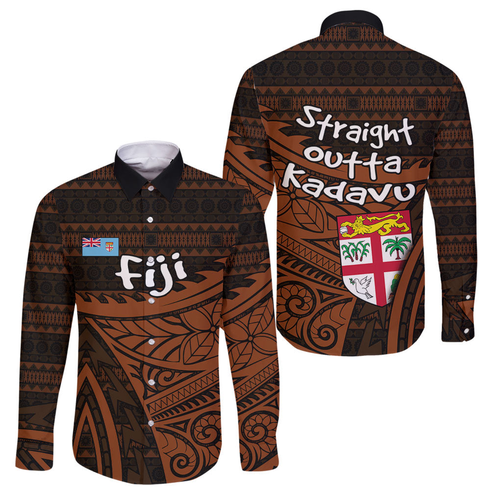 Straight Outta Kadavu Fiji Family Matching Off Shoulder Maxi Dress and Hawaiian Shirt Tribal Polynesian Tattoo Coat Of Arms Flag