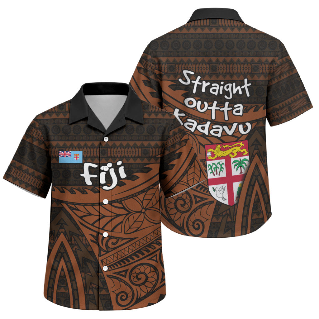 Straight Outta Kadavu Fiji Family Matching Short Sleeve Bodycon Dress and Hawaiian Shirt Tribal Polynesian Tattoo Coat Of Arms Flag