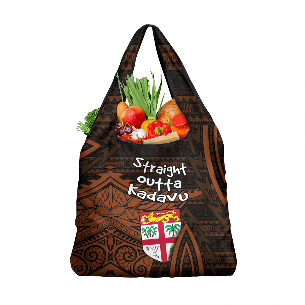 Straight Outta Kadavu Fiji Grocery Bag Tribal Polynesian Tattoo Coat Of Arms Flag